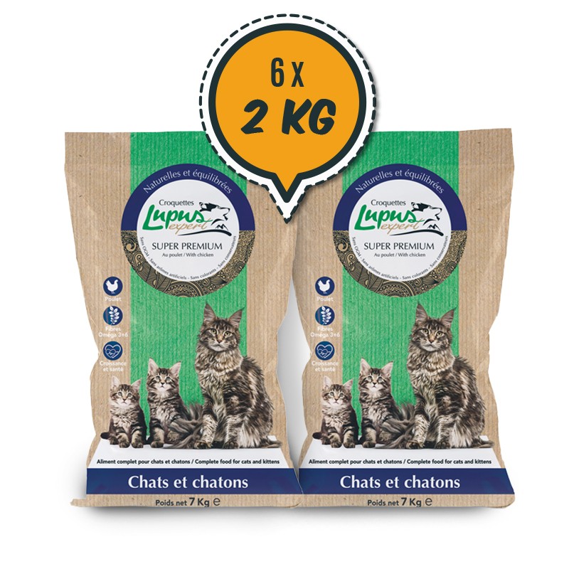 LOTS / Croquettes Super Premium Chats et Chatons Poids Lot 6 x 2 kg